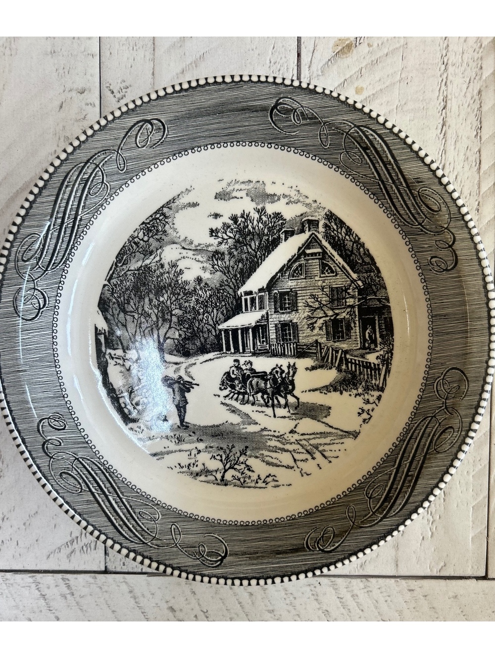 Vintage Royal China Sleigh Ride 6 3/8” Plate – Currier & Ives Black Transferware